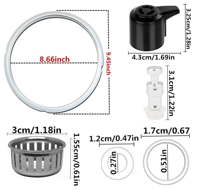 Replacement Parts Set for Instant Pot Duo 5, 6 Quart Qt IP-DUO50 IP-DUO60, Include Steam Release Handle Sealing Ring Steam Release Valve and Float Valve Seal Anti-Block Shield (Set of 10) Set of 10