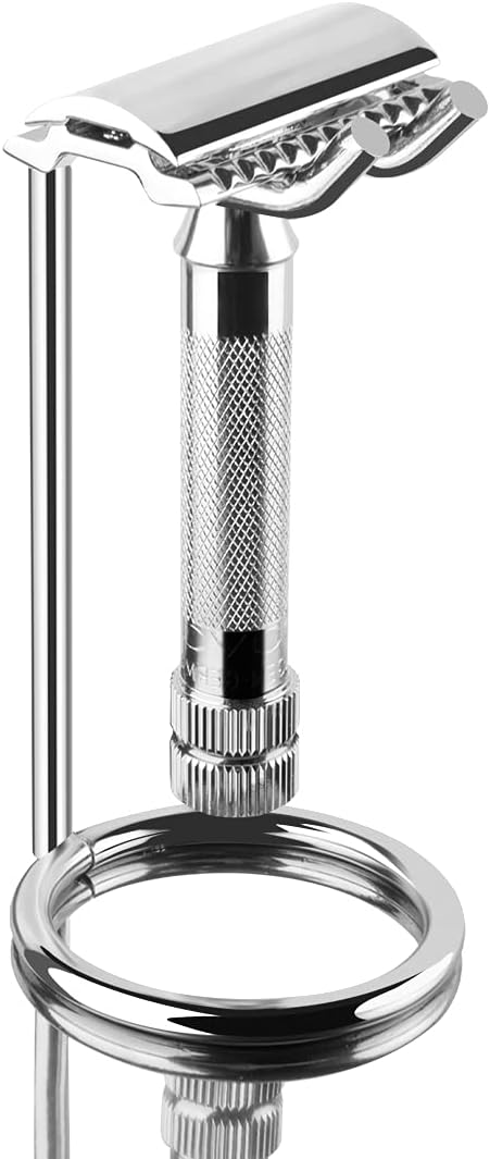 Linkidea Stainless Steel Safety Razor Stand, Brush Shaving Holder, Deluxe Men's Shaving Holder Base, Brush and Razor Holder Stand with Anti-Slip Base (Silver) - NewNest Australia