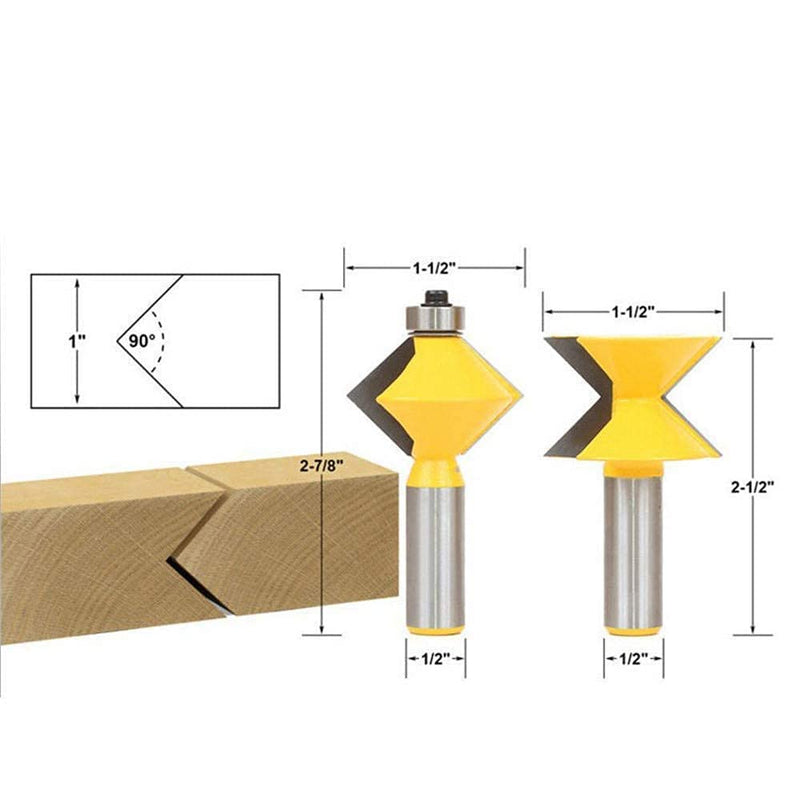 2Pc 1/2 inch Shank 90 Degree Edge Banding Router Bit Set V-Design Tongue and Router Plate, Propro-9039592
