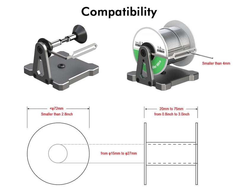 ElecGear Reel Stand, Dispenser for Solder Wire Spool, Electric Magnet Wire Roll and other String Cord Chain Rolls, Aluminum Desktop and Wall Mount Holder Bracket for PCB Soldering Craft Work