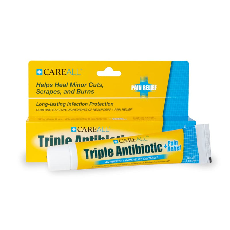 CareAll Triple Antibiotic Ointment + Pain Relief 1.0 oz (2 Pack), Dual Action First Aid for Minor Scrapes, Cuts, and Burns to Help Prevent Infection While Providing Maximum Strength Pain Relief.