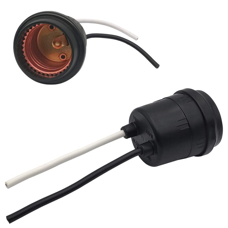 Waterproof Lamp Socket, 6 Pack Black Pigtail Lamp Holder Socket, E26/E27 Fully Sealed Rainproof Light Sockets, 250V-660W