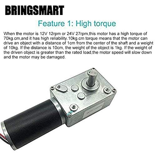 BRINGSMART 12V 16rpm DC Worm Gear Motor 70kg.cm High Torque Turbine Electric Gearbox Motor Self-Locking Reversed Mini Engine Geared Motor for DIY Robot Door Lock Curtain Machine (12V 16rpm) 1