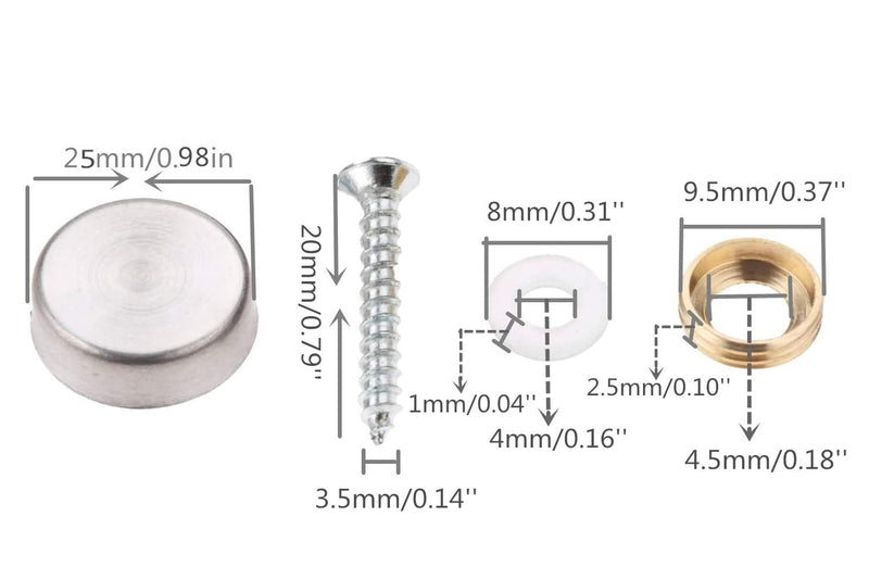 20Pcs Decorative Mirror Screws, Stainless Steel Screw Cap/Cover 25mm for Fasteners, Sign/Advertising Hardware, Nails, Construction, Tea Tables, Wardrobes Glass Furniture