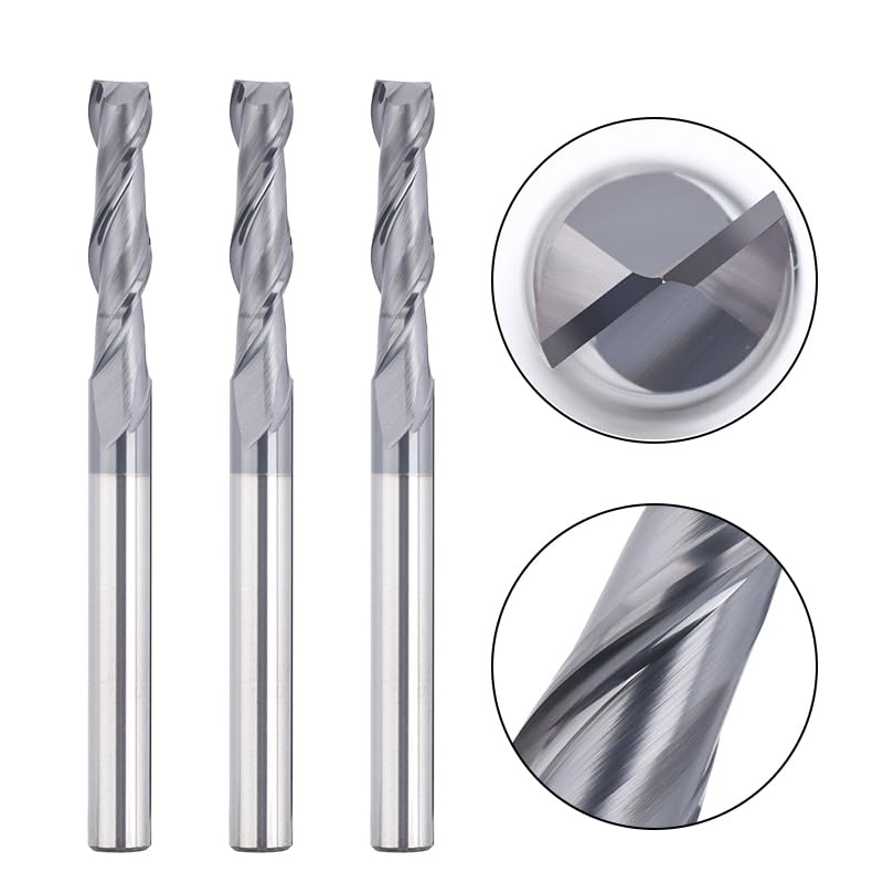 SainSmart Genmitsu 5pcs End Mills CNC Router Bits, 1/4" Shank Tungsten Steel CNC Cutter with 2-Flute Flat Nose, 3” Overall Length, TiAlN Coating, for Aluminum, Metal, Plastic, MDF & Wood, 2FNC05