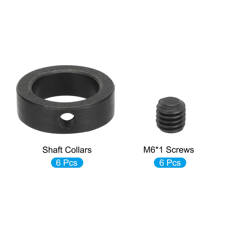 MECCANIXITY Shaft Collar 0.9 Inch Bore Carbon Steel Set Screw Style Clamping Collars Black 6 Pcs