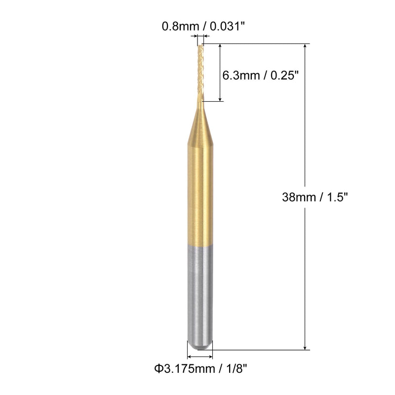 uxcell 10Pcs 0.8mm Titanium Coat Carbide End Mill Engraving Milling Cutter CNC Router Bits for PCB Machine, 1/8" Shank