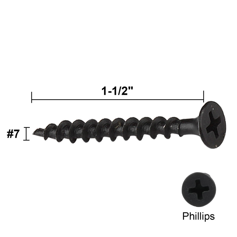 #7x1-1/2 Drywall Screws Coarse Thread Bugle Head Black Phosphate for Drywall, Wood and Furniture 100PCS #7x1-1/2"