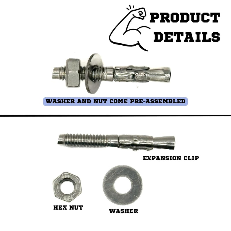 Wedge Anchors, 1/4" x 1-3/4" - Premium 304 Stainless Steel, Heavy-Duty Expansion Bolts for Concrete & Masonry, Anti-Rust Performance, Durable - 50 Pack 1/4" X 1-3/4"