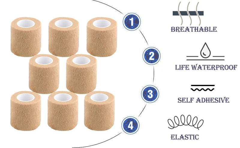 Self Adhesive Bandage Wrap,2 Inch Athletic Tape Breathable Elastic Brown Cohesive Bandages, Vet Wrap Sports Tape for First Aid, Wrist Sprains Protection,Dogs Brown Self Adhesive Bandage Wrap