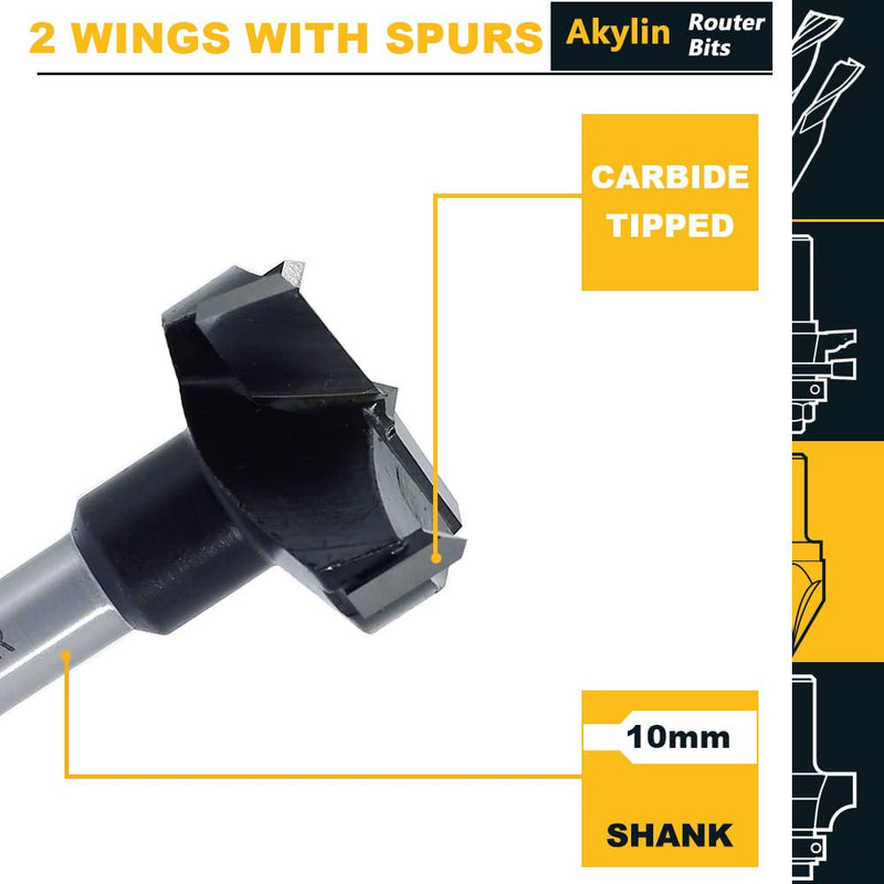 3 Pcs 10mm Shank Hinge Boring Set, Solid Carbide Tipped, 35mm Diameter Hole for Hinge and Screw,57mm Total Length, Matched Replacement Bits for Hinge Boring Machine 8mm/35mm x 57mm