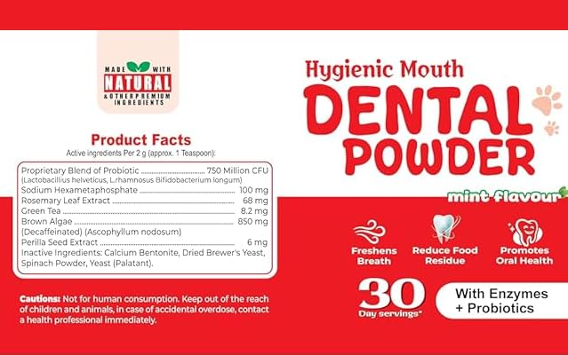 Dog Dental Powder | Natural Teeth Cleaning for Dogs & Cats | Pet Breath Freshener Food Topper with Enzymes | Helps Support Clean Teeth & Fresh Breath | Mint Flavor, 2 Pack (Up to 60-Day Supply)
