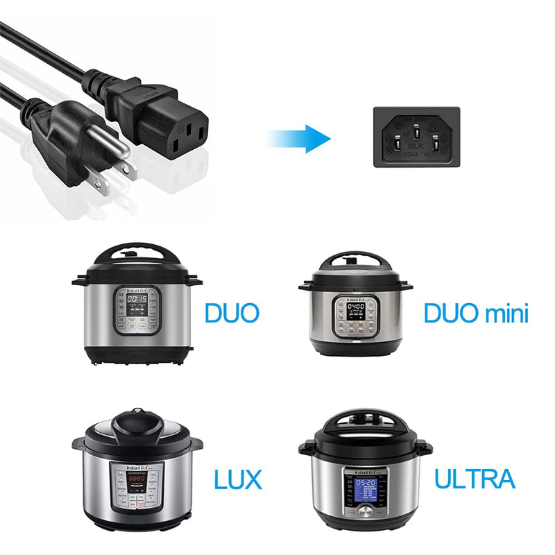 Power Cord Cable Compatible for Instant Pot Electric Pressure Cooker, Rice Cooker, Power Quick Pot, Microwave, Soy Milk Maker, and More Kitchen Appliances 3 Prong Replacement Power Cable-UL 3FT