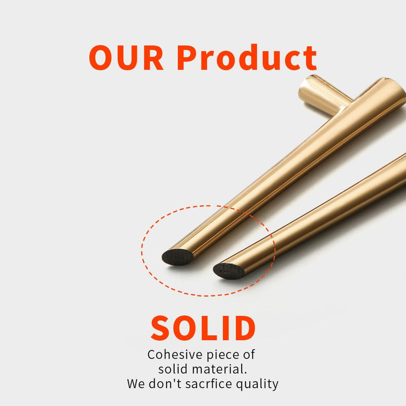 YAGU Modern 5 Pack Polished Brass Cabinet Pulls 5 Inch Hole Center Kitchen Drawer Handles Shining Golden Hardware for Bathroom Cupboard Dresser Wardrobe Closet 5 in hole centers