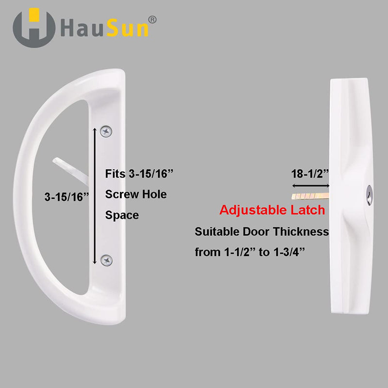 Sliding Patio Door Handle Set with Key Cylinder and Mortise Lock, Full Replacement Handle Lock Set Fits Door Thickness from 1-1/2" to 1-3/4", 3-15/16” Screw Hole Spacing, Reversible Design(Non-Handed) White