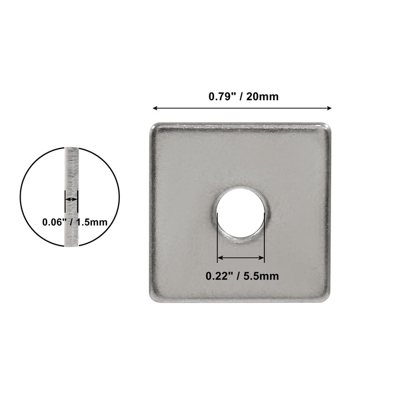 10pcs M5 Square Bearing Plate Washer, 304 Stainless Steel Flat Pad Spacer Gasket Hardware Fastener, Heavy Duty Square Washers Plate, 0.22"(ID) x0.79"x0.79"x0.06" M5-0.22"(ID)x0.79"x0.79"x0.06"