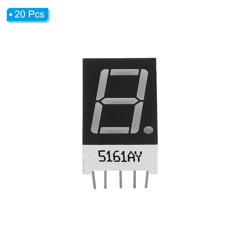 PATIKIL LED Display Digital Tube, 20 Pack Common Cathode 7 Segment 10 Pin 1 Bit 2.1V 0.56" Digit Height LED Display Module for Electronic Driver Board, Yellow