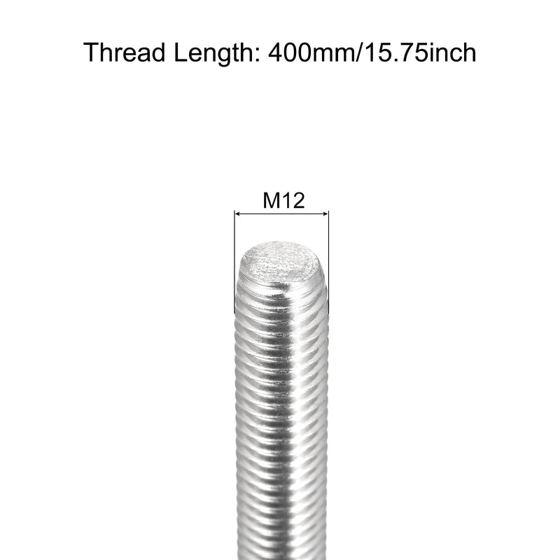MECCANIXITY Fully Threaded Rod M12 x 400mm 1.75mm Thread Pitch 304 Stainless Steel Right Hand Threaded Rods Bar Studs