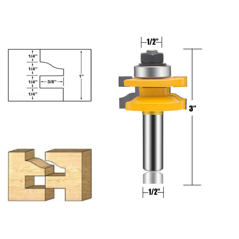 LEATBUY 3 PCS Router Bit Set 1/2-Inch Shank Woodwork Round Over Raised Panel Cabinet Door Rail and Stile Router Bits Sets Woodworking Wood Cutter Carbide Groove Tongue Milling Tool (AJ-5) AJ-5