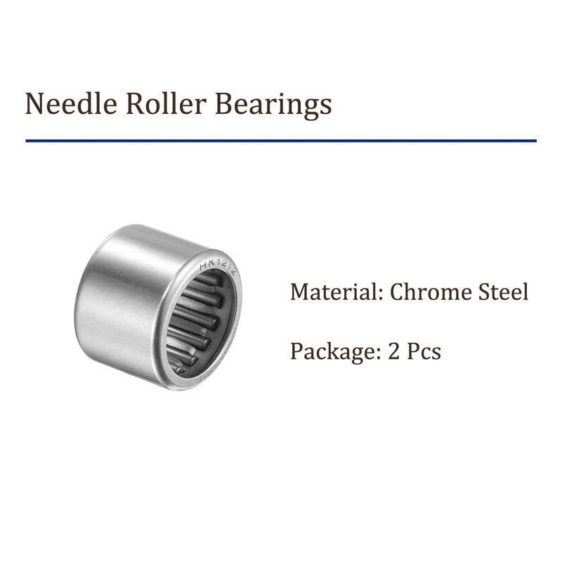 2pcs HK1212 Needle Roller Bearings - [12mm x 16mm x 12mm] Open End for Gearbox Use, Chrome Steel Rollers 12mm x 16mm x 12mm 2
