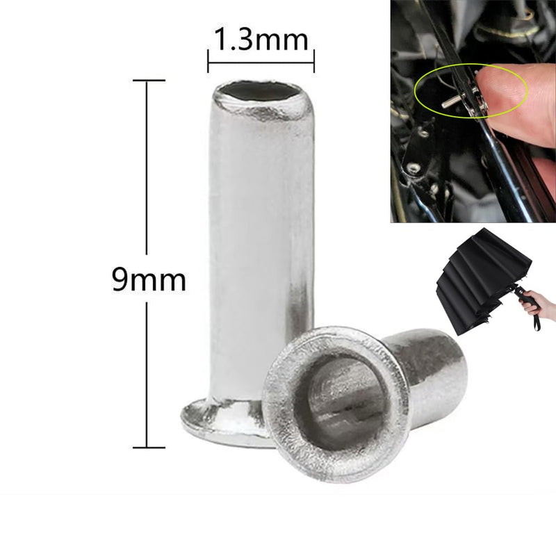18 Pack Portable Umbrella Rivet Tubular Pins Replacement 1.3mm Joint Nail Connector for Travel Folding Rain Umbrellas Frame Repair Stretcher Rib Support Parts 9mm 8.2mm 7.5mm Post