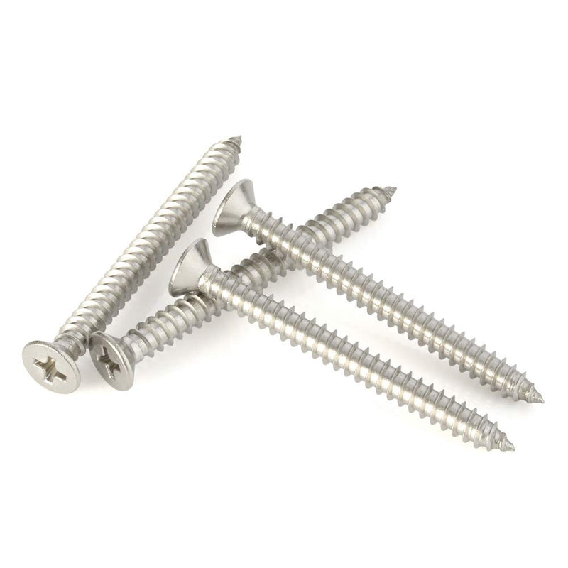 #10 x 1" Flat Head Sheet Metal Screws Wood Screws, Self Tapping, Stainless Steel 18-8, 50 PCS #10 x 1"