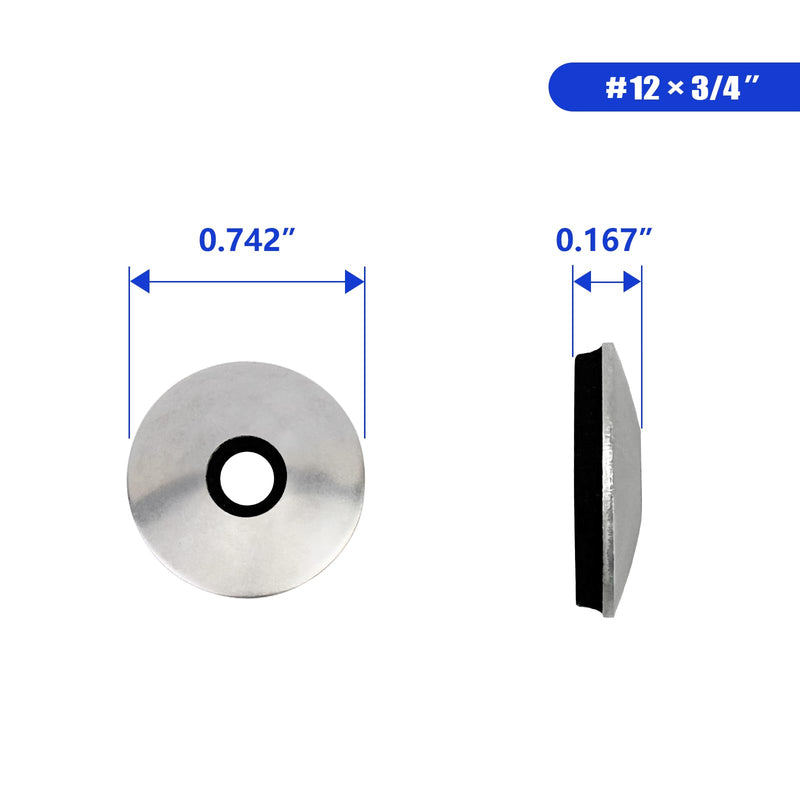 #12 x 3/4'' Sealing Neoprene Rubber Washers, EPDM Bonded 18-8 (304) Stainless Steel, 100 PCS #12 x 3/4''