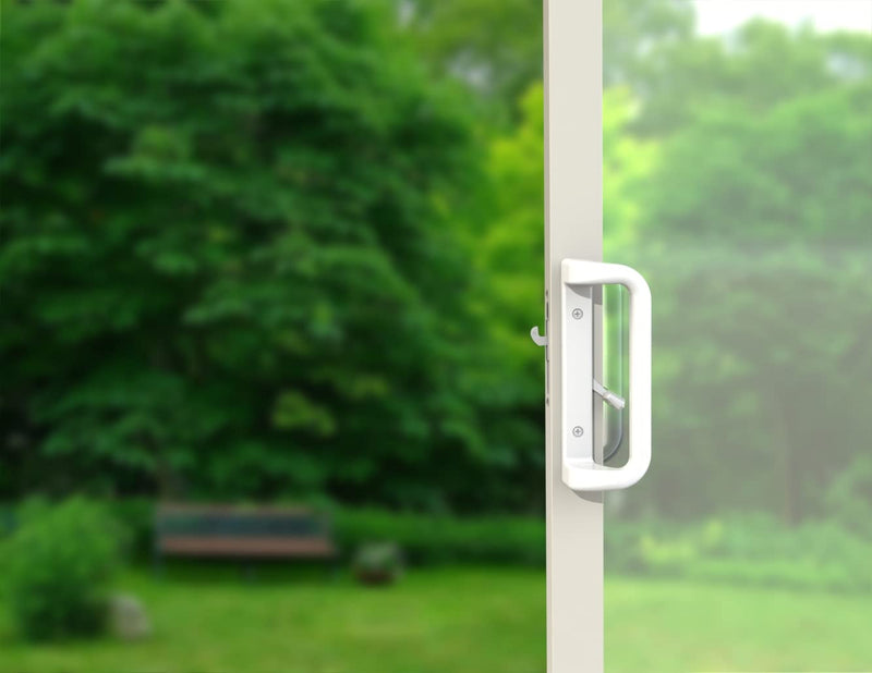 White Patio Door Handle Set with Cylinder Lock,Suitable for Replacement Sliding Patio Doors Lock 3-15/16”Screw Hole Spacing.Choices That Add a Unique to Your Patio Glass Sliding Door. White