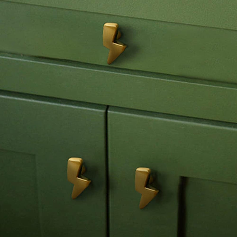 2Packs Lightning Cabinet Knobs Brass Golden Dresser Door Knobs Single-Hole Closet Handle Pull Wardrobe Cupboard Furniture Hardware for Home Kitchen Bathroom