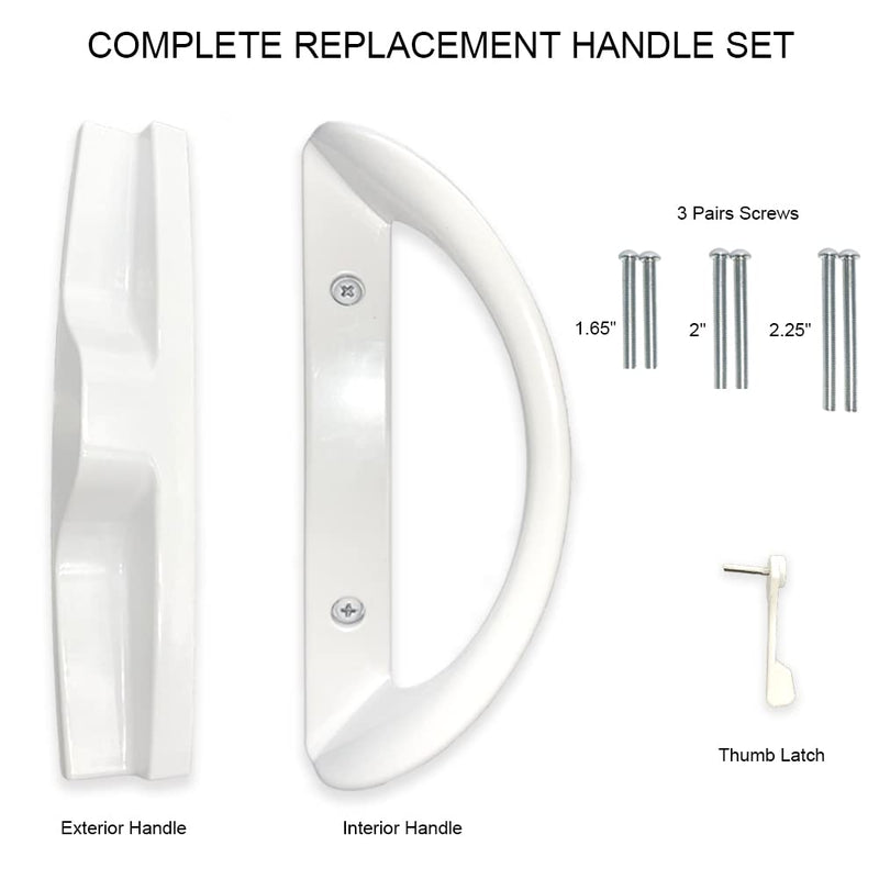 Patio Sliding Door Handle Set, Perfect Replacement Mortise Style Handle Set Fits Door Thickness from 1-1/2" to 1-3/4", 3-15/16" Screw Hole Spacing, Non-Keyed, White Aluminum