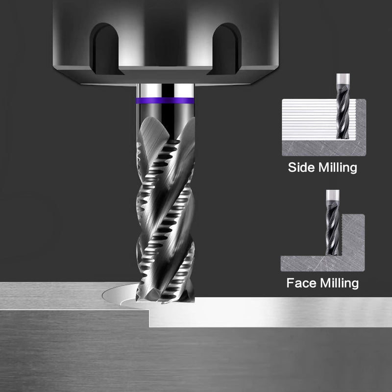 Carbide Roughing End Mill 1/2" 4 Flute, Heavy Duty Square Nose Milling Cutter for Steel, Aluminum & Hardened Metals - Professional & DIY Use (1-Piece) 1/2-3 4T