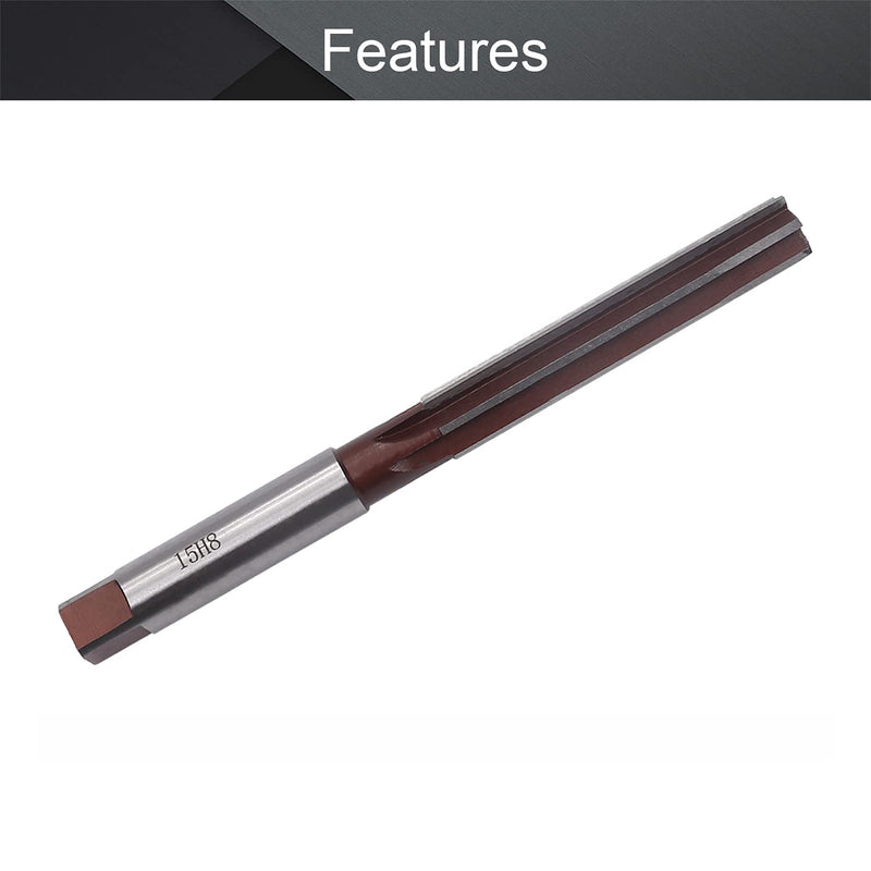Utoolmart Hand Reamer 15mm Alloy Tool Steel H8 6 Straight Flutes 9Crsi Hand Milling Cutter Tool 1pcs