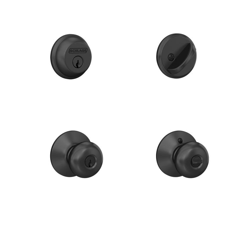 Schlage FB50 N G PLY 622 Single Cylinder Deadbolt and Keyed Entry Plymouth Knob, Matte Black