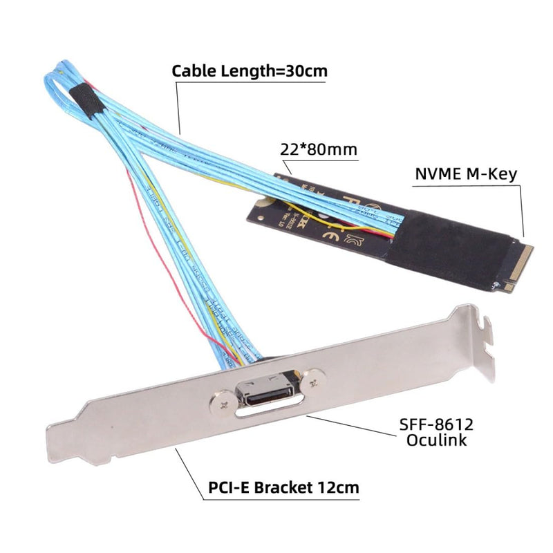 chenyang Oculink SFF-8612 to PCI-E 4.0 NVME M.2 M-Key Host Extension Cable Adapter with 8/12cm Slot Bracket for External Graphics Card & SSD 2230mm/2242mm/2260mm/2280mm Bracket
