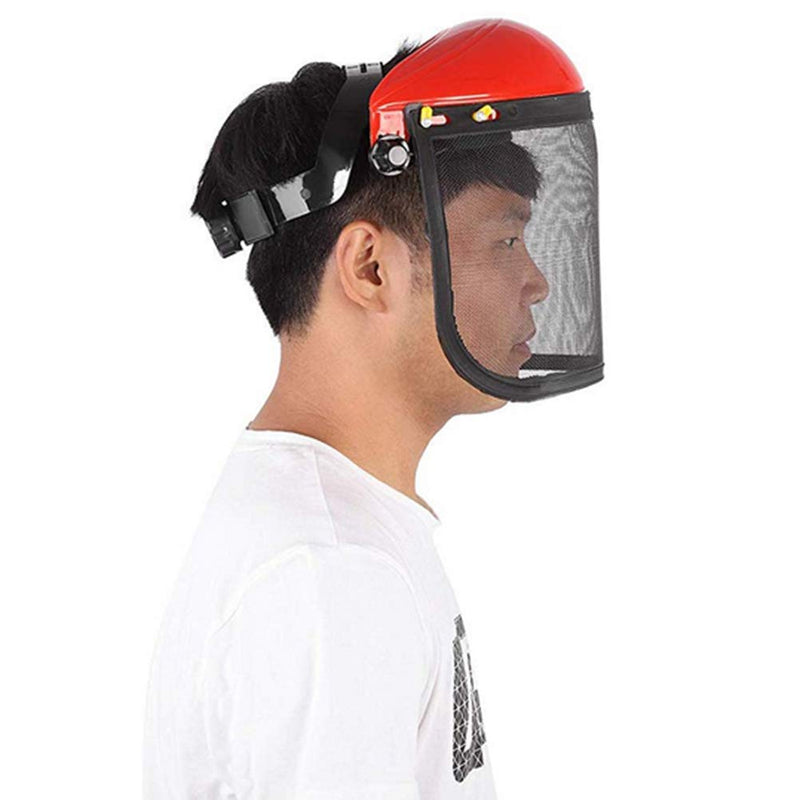 Mesh Safety Helmet, Full Face Safety Helmet Hat Shield Protect with Mesh Visor for Industrial Chainsaw Gardening Logging Brushcutter Forestry Shield Protection, Mesh Mower Helmet (Red)