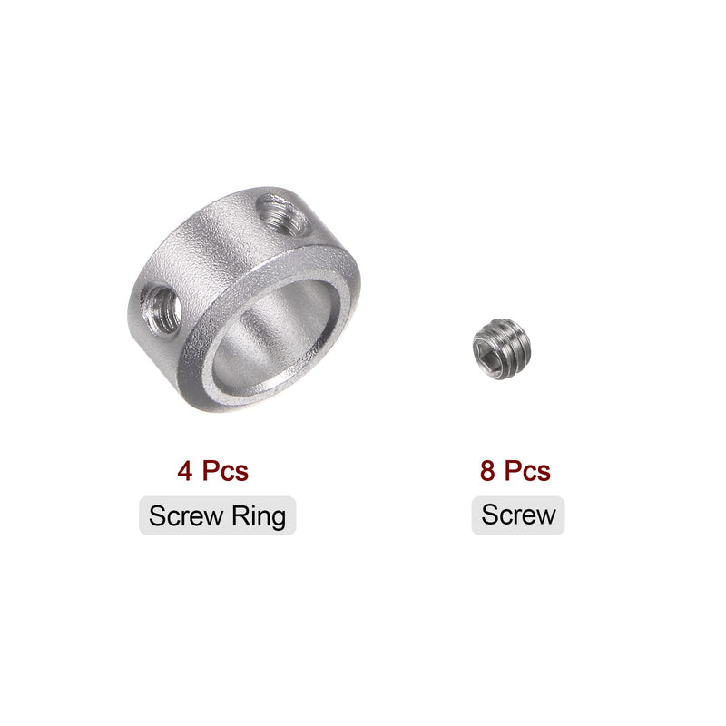 HARFINGTON 4pcs Shaft Collar 10mm Bore Aluminum Alloy Set Screw Shaft Collars, 16mm OD, 8mm Width, for Wheel Barrow Axle, Gearbox Assemblies, CNC Machine Tools, Industry, Anodization