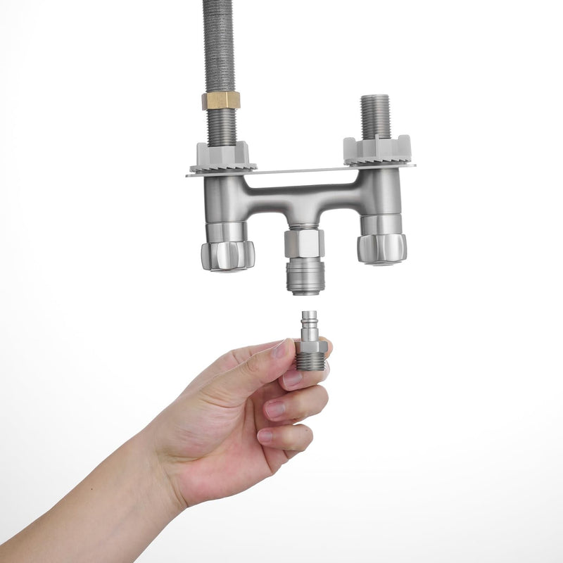 RV Exterior Quick Connect Shower Sprayer Faucet,4 inch Camper Outside Outdoor Bathroom Spray Hose Connect Faucet Valve Kit Replacement Brushed Nickel