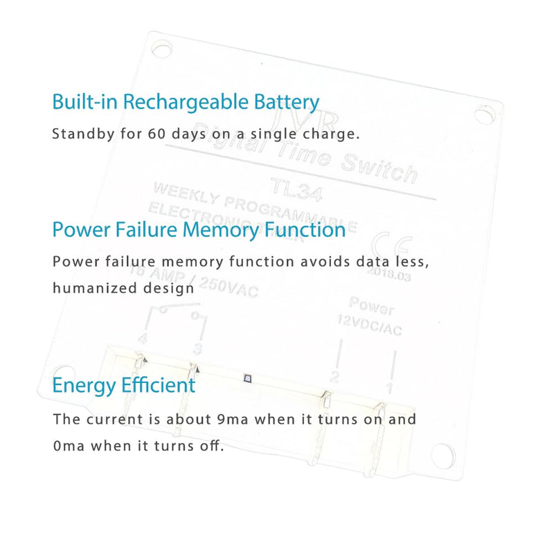12V Timer Switch - Programmable, DC/AC/Solar Battery Powered | 12 Volt JVR Timer Relay