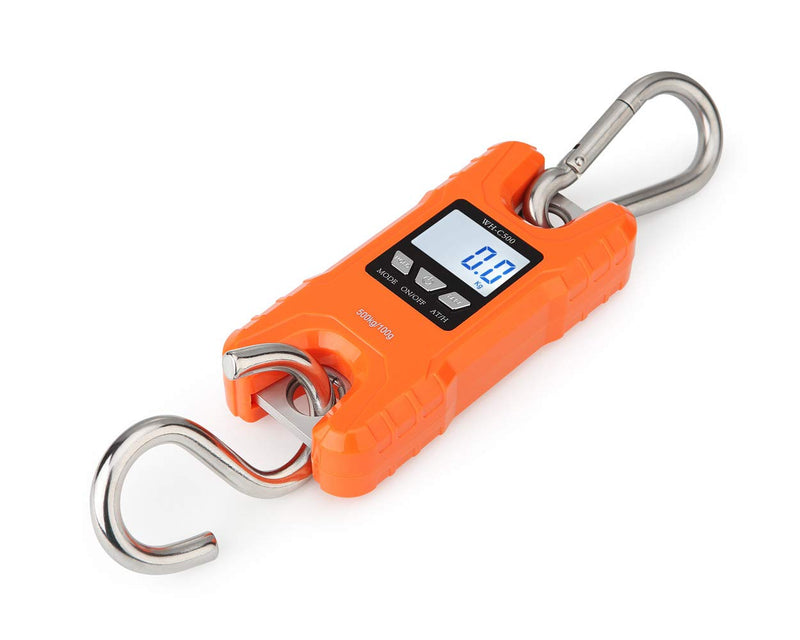 Klau Portable Mini Crane Scale 500 kg / 1000 lb Heavy Duty Digital Hanging Scales LCD Display with Backlight for Home Farm Market Fishing Hunting Orange