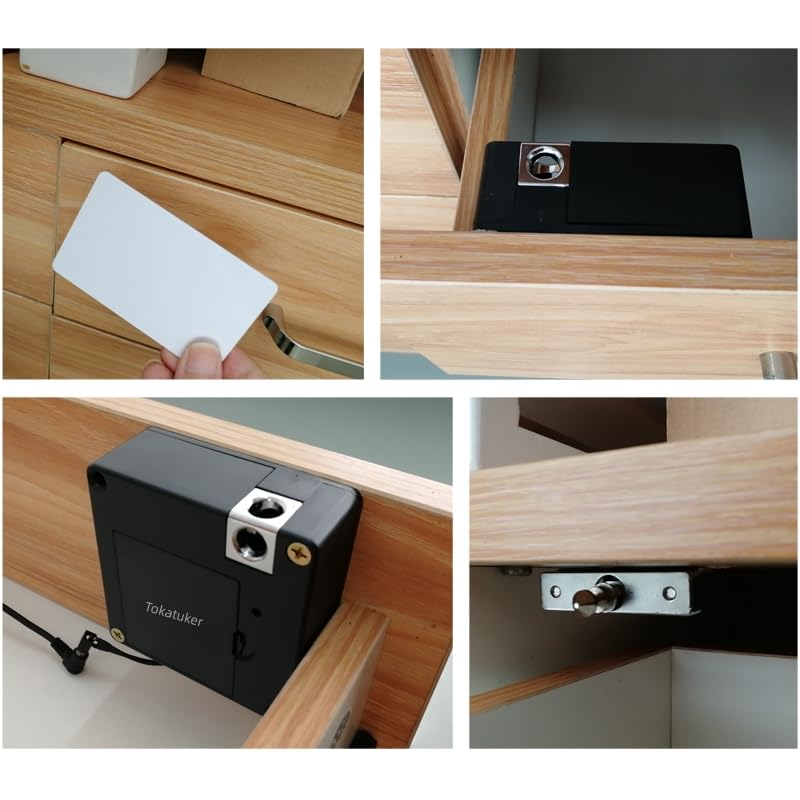 Invisible Cabinet Lock, Hidden NFC Lock DIY RFID Lock Latch with USB Cable Power for Wooden Cabinet Drawer Liquor Cabinet Open and Close Pantry Secret Shelf or Concealed Panel Matte Black 1.2x3 Inch
