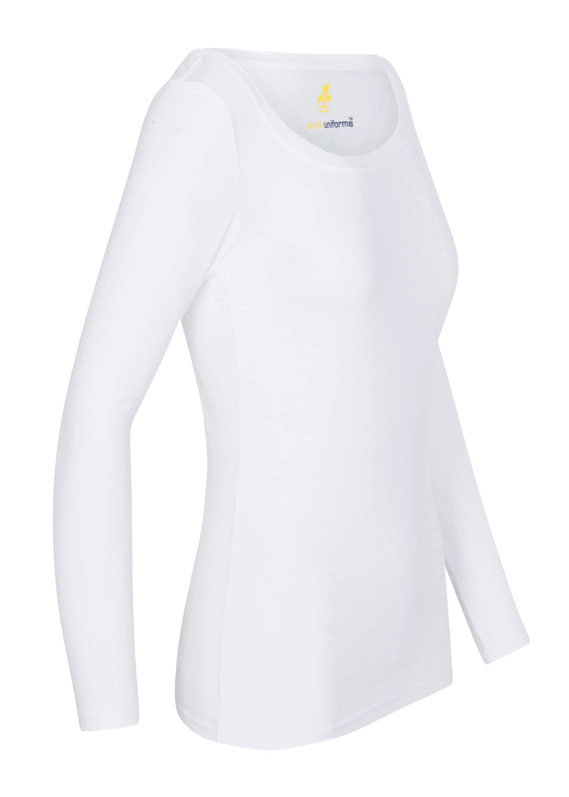 Natural Uniforms Women's Long Sleeve Extra Wide Scoop-Neck T-Shirt Under Scrub 3X-Large White