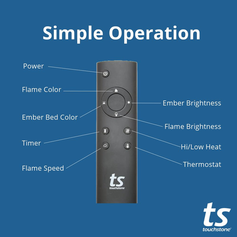Touchstone Spare/Replacement Remote Control - Only for WiFi-Enabled Sideline/Sideline Elite/Infinity/Fury Series Electric Fireplaces - 89014