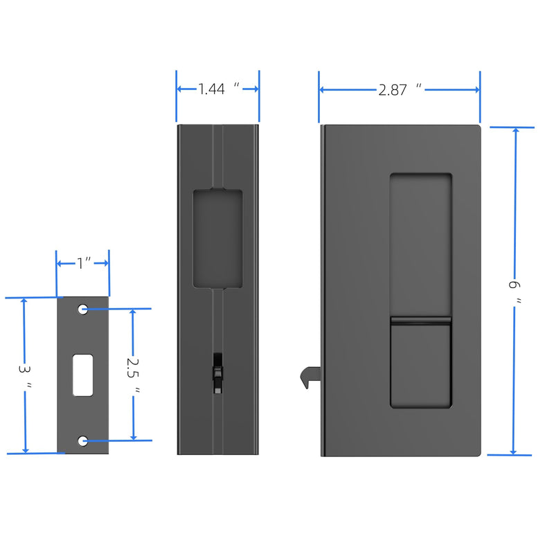 Privacy Pocket Door Pull with Lock, Wooden Sliding Door Handle for 1-3/8”Thickness Door Replace Old Or Damaged Pocket Door Hardware (Matt Black) Matt Black