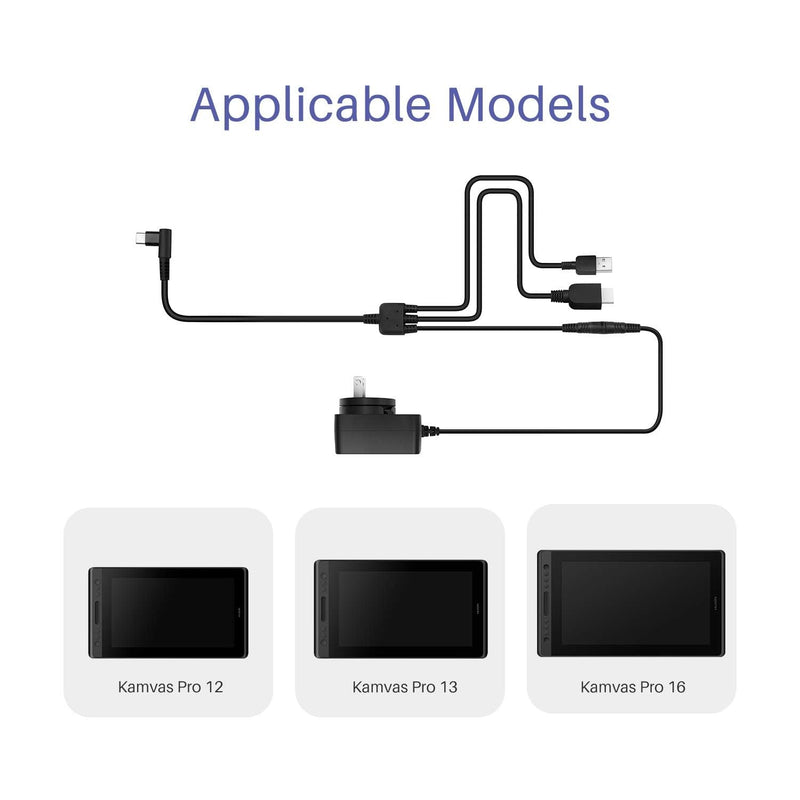 3-in-1 Cable Suitable for Huion KAMVAS Pro 12/13/16 Graphics Drawing Monitor