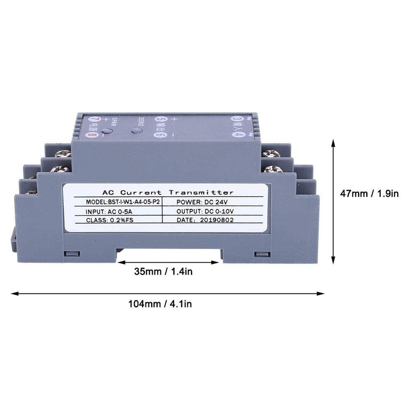 AC Current Transducer, AC 0-5A to DC DC0-10V Output Din-Rail 35mm ABS Shell, DC 24V Powered AC Current Sensor for Signal Transmitter