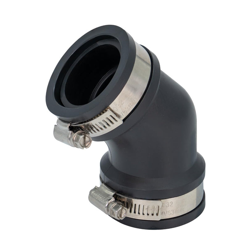 Fernco 2-Pack Qwik Ell 1.5 in. Hub 45-Degree Flexible PVC Elbow Fitting Includes Optional 1.25 in. Reducer Bushing