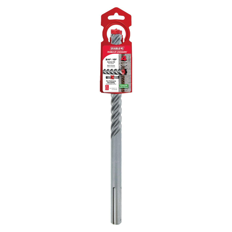 Diablo Rebar Demon SDS-Max 4-Cutter Full Carbide Head Hammer Drill Bit with Tri-Metal Fusion Welding - 3/4" Diameter, 13" Length, 8" Working Length - DMAMX1130