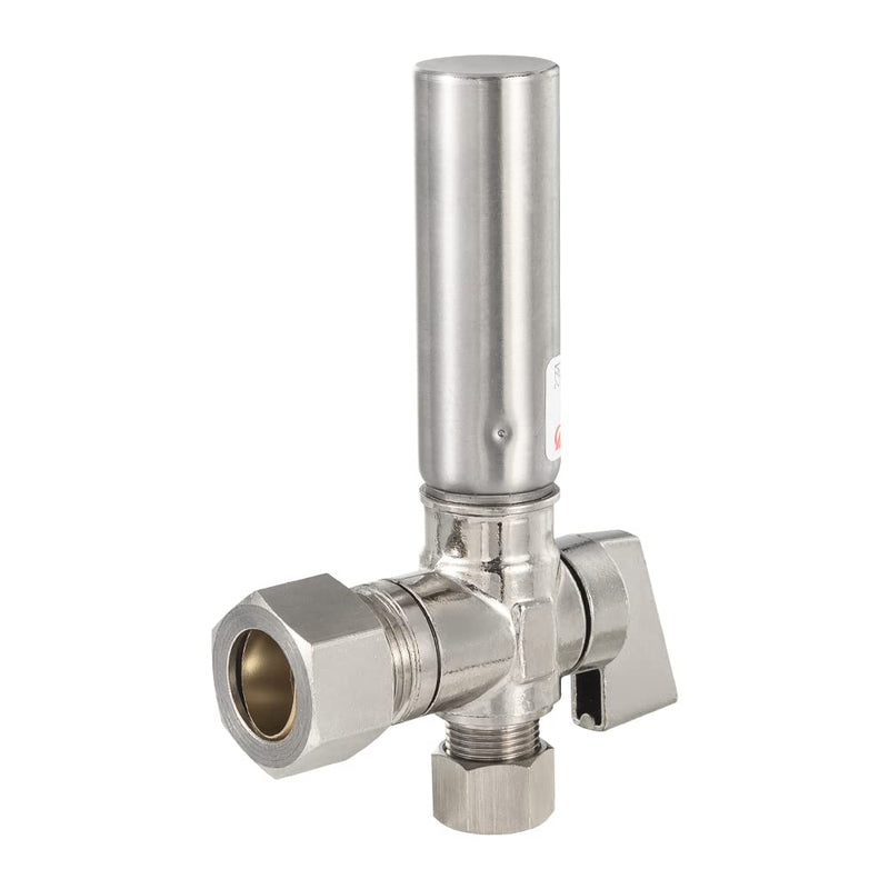 EFIELD 1/4 Turn Stop Angle Valve, 1/2" Nominal (5/8" OD) Compression x 3/8" OD With Stainless Steel Water Hammer Arrestor Chrome Plated Brass Angle Valve-Compression - NewNest Australia