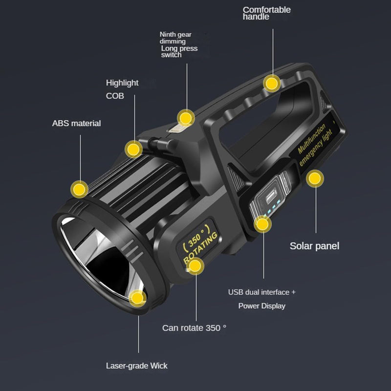 1300000 L Spotlight, Rechargeable Led Spotlight Flashlight with 350° Rotate Head, 9 Modes Super Bright Spot Lights Outdoor Handheld, IPX6 Waterproof Solar Flashlight for Emergencies X-Large LT-CL012 - NewNest Australia