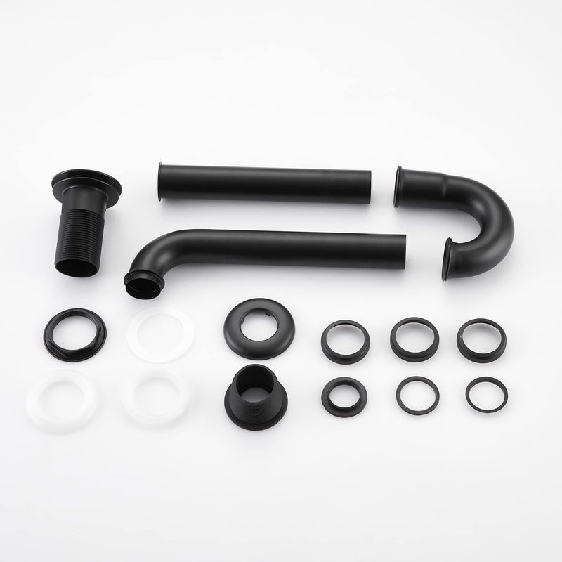 Sink Stopper U Trap Set, Brass Construction U-Shape 1-1/4 inch Slip Inlet Drain, Sink Drain Stopper Set NO Overflow, US/CA Standard, Pls Measure ur Sink Hole Size Before Order, Matte Black U-Stopper NO Overflow 03-black